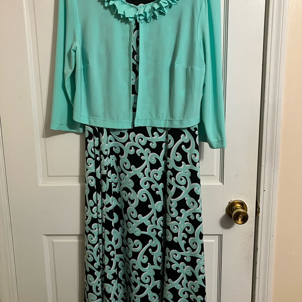 Julian Taylor aquamarine dress with jacket
